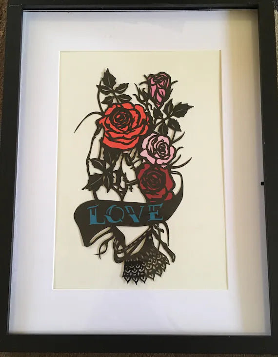 Tattoo inspired - hand with roses - A4 paper cut
